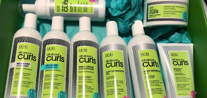 Full line of All About Curls product in a box